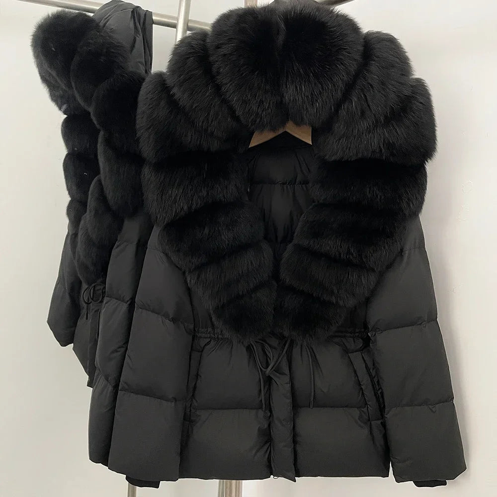 Reality Fur Jacket Real Fur Collar Duck Down Coat Female Winter Hooded Warm Fox Fur Coat Women Natural Raccoon Fur Puffer Jacket