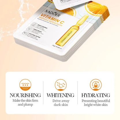 10pcs SADOER 24K Gold Vitamin C Hyaluronic Acid Face Mask Facial Moisturizing Firming Hydrating Facial Masks Skin Care Products