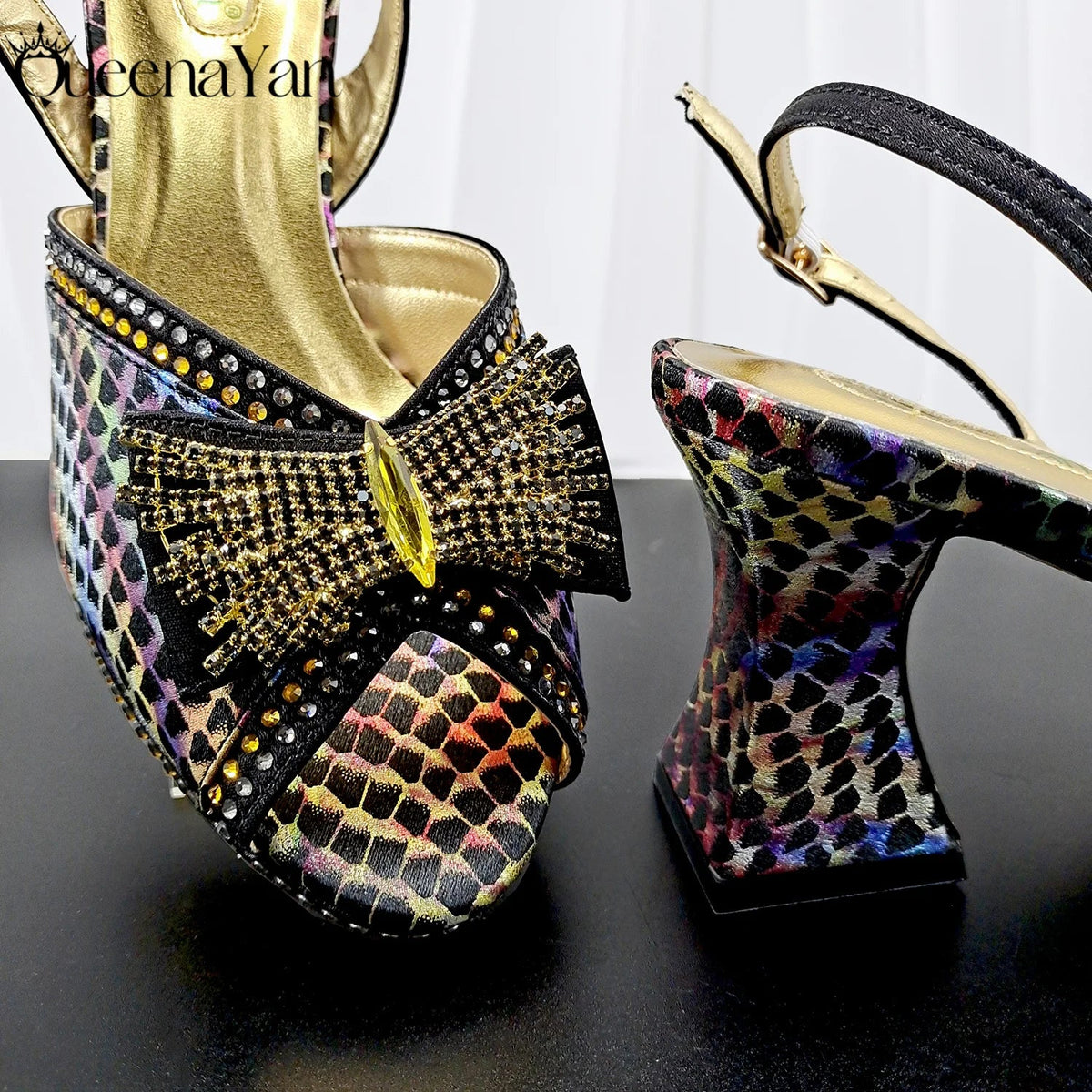 QueenaYan 2026 New Italian Pumps and Bag To Party  INS Style Open-Toe Rhinestone Elegant High Heels for Women Party