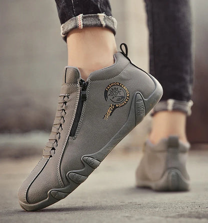 Men's Casual Shoes Side Zipper Short Boots Versatile Flats Bottom Trbottomyy Fashion Pu Leather Men's Shoes Spring Suitable for Outdoor Sports