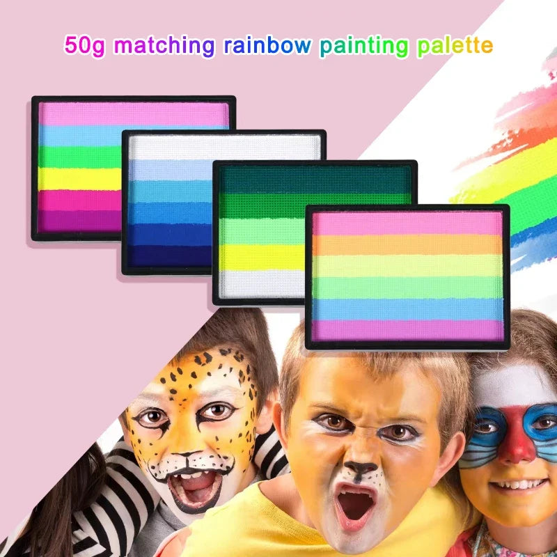 50g Facial and Body Paint Palette,Non-Toxic Rainbow Water-Soluble Body Paint for Rainbow Festival,Cosplay,Party,Art,Stage Makeup