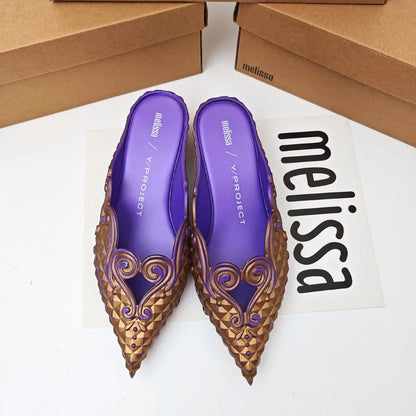 Women Sandals 2025 Spring Melissa Woman Slingback Shoes Fashion Ladies High Heels Elegant Med Heel Pointed Toe Slip on Sandal