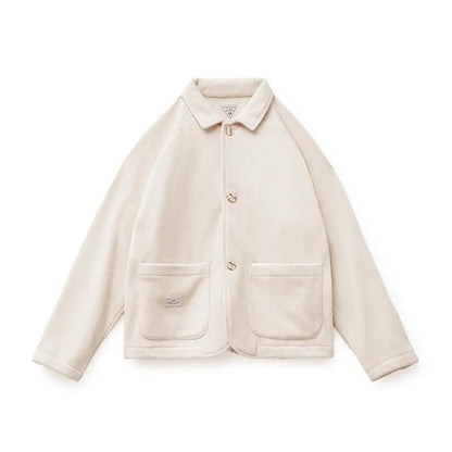 Maden Women's Fleece Lapel Warm Jacket 290gsm Single-breasted Solid Color Casual TOPs Coat for Autumn Winter Outwear