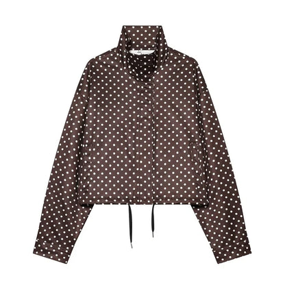 MUJER Polka Dot Bomber Jackets for Women Oversized Cropped Jacket Woman Long Sleeve Women's Jacket Fashion Winter Coat Female