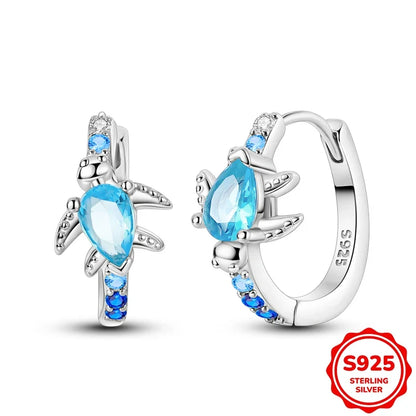 Original 925 Sterling Silver Blue Zirconium Butterfly Earrings Colored Hoop Earring Women Female Party Fine Earring Jewelry Gift