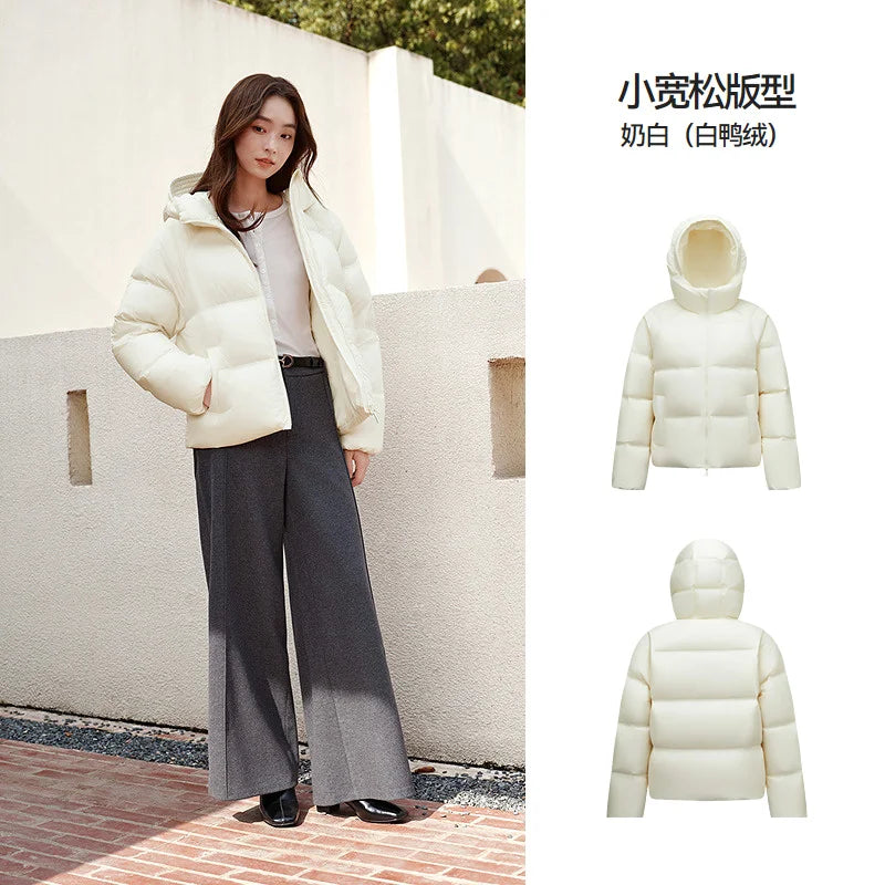 Semir Down Jacket Women Solid Color Loose Versatile 2025 Winter New Waterproof Oil-proof Stain-proof Hooded Coat Down Jacket