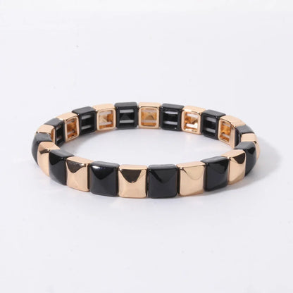 2026 New Black Gold Color Beaded Bangle for Women and Men Handmade Elastic hand Wrist Bracelets