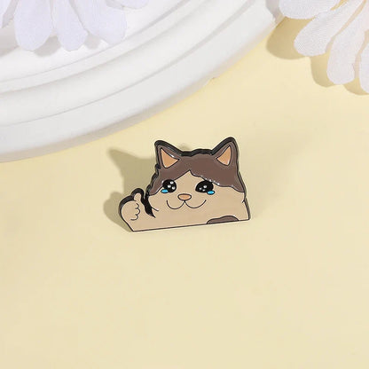 Thumb Up Crying Cat Enamel Pin Kawaii Humorous Animal Brooch Lapel Backpack Badge Funny Jewelry Gifts For Cat Lovers Friends