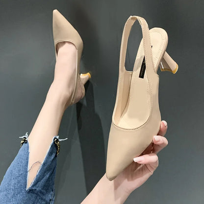 Summer Fashion New Breathable Pointed Toe Stiletto Heel PU Comfortable and Elegant Women's Shoes Shallow Mouth Sexy Sandals