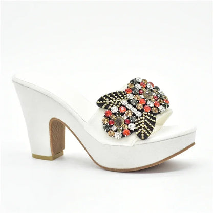 African Women Party Pumps Decorated with Rhinestone Shoes for Wedding Women Wedges Shoes for Women Platform Heels Nigerian Pumps