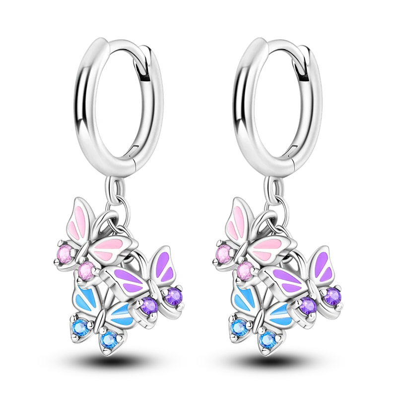 Genuine 925 Sterling Silver Love Feather Earrings Fit Original Charms Hoop For Women Girls Stud Earring Fine Jewelry Gifts
