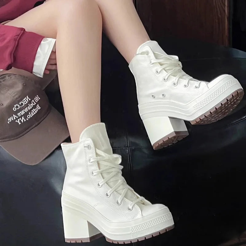 Women Platform Sneakers Canvas Shoes Personalized Luxry Heels Skateboard Lace Up Casual Fashion Outdoor Sneakers