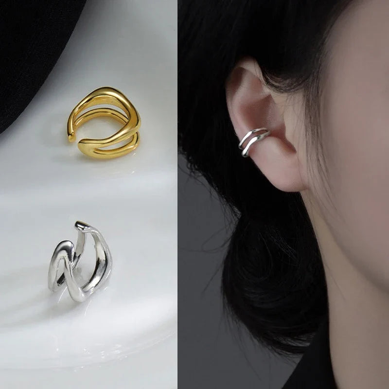 1Pc Ear Cuff Earrings Non-Piercing Double Layer Cuff Ear Clip Earring for Women Fake Cartilage Simple Y2K Jewelry 2025 New