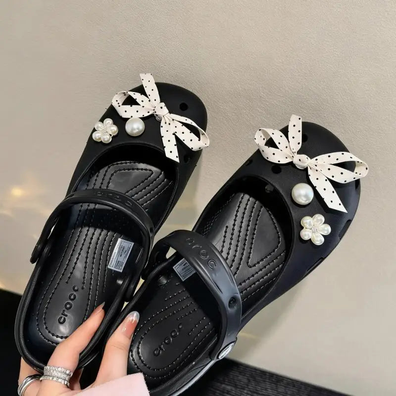 Elegant Polka Dot Bowknot DIY Shoes Charms Set 2026 New Luxury Faux Pearl Ballet Clogs Accessories Woman's Shoes Decorations