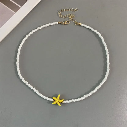 Shell Starfish Woman Short Necklace Summer Holiday Gift Handmade Choker  Seed Beads Neck Jewelry White