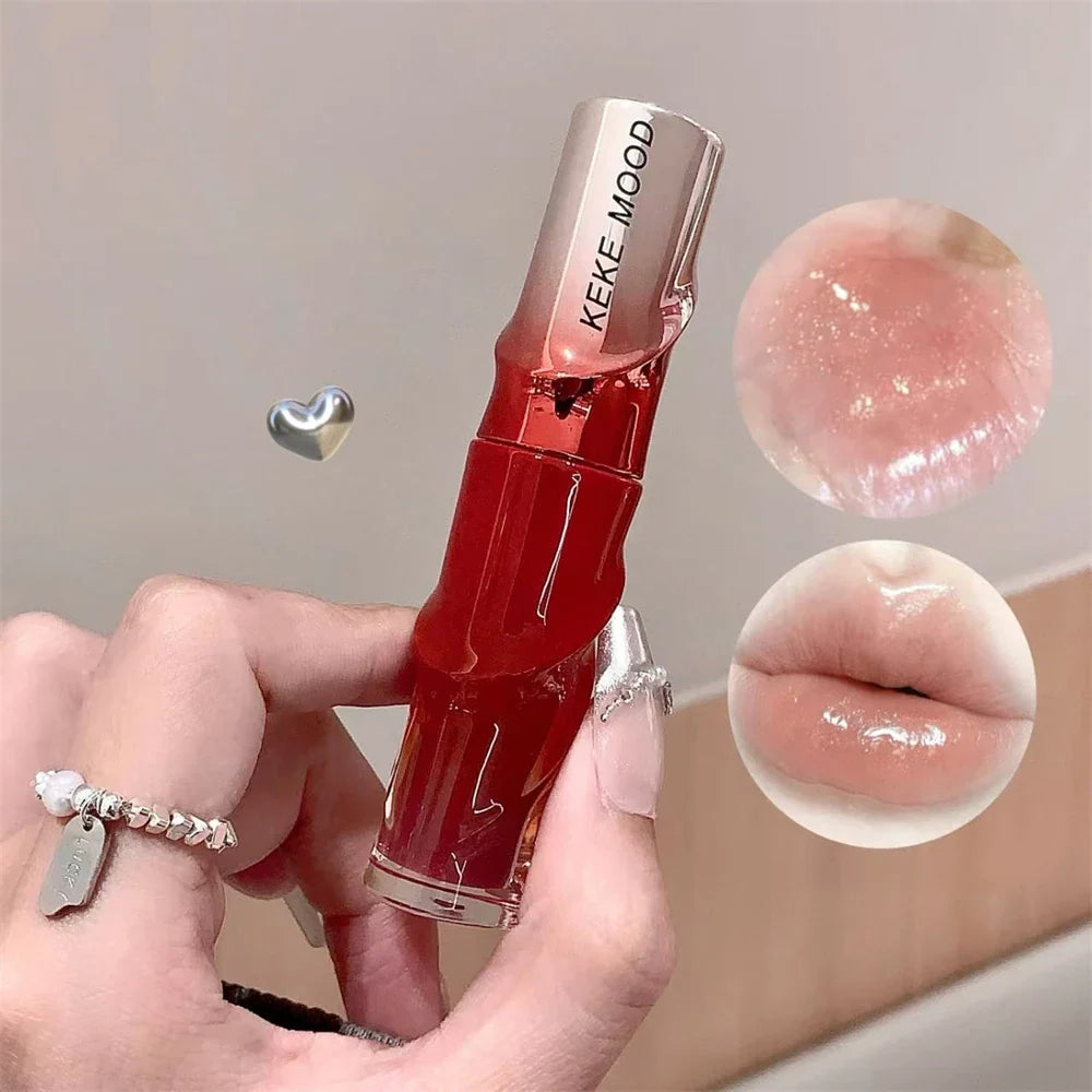 Crystal Nude Gray Glossy Lip Stain Mirror Korean Lip Glaze Sheer Nude Glitter Lip Tint Watery Shine Plumping Lipgloss Cosmetics