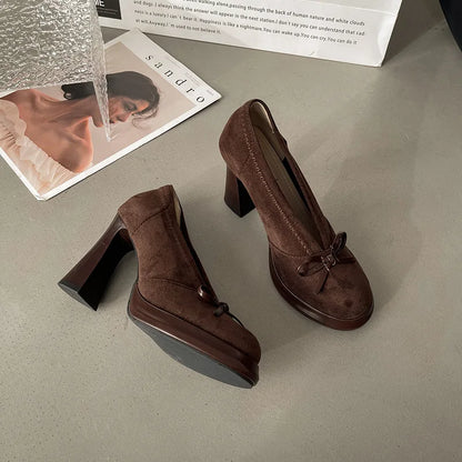 Women's High Heels 2025 Spring Autumn New Vintage Fashion Bow Knot Party Chunky Heels Outdoor Non Slip Luxury Mary Jane Shoes