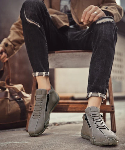 Men's Casual Shoes Side Zipper Short Boots Versatile Flats Bottom Trbottomyy Fashion Pu Leather Men's Shoes Spring Suitable for Outdoor Sports