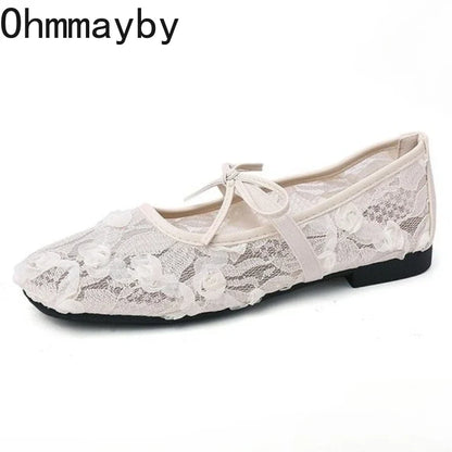 2026 Spring Lace Flower Women Mary Jane Shoes Fashion Slip On Comfort Street Style Soft Sole Female Dress Flats Shoes