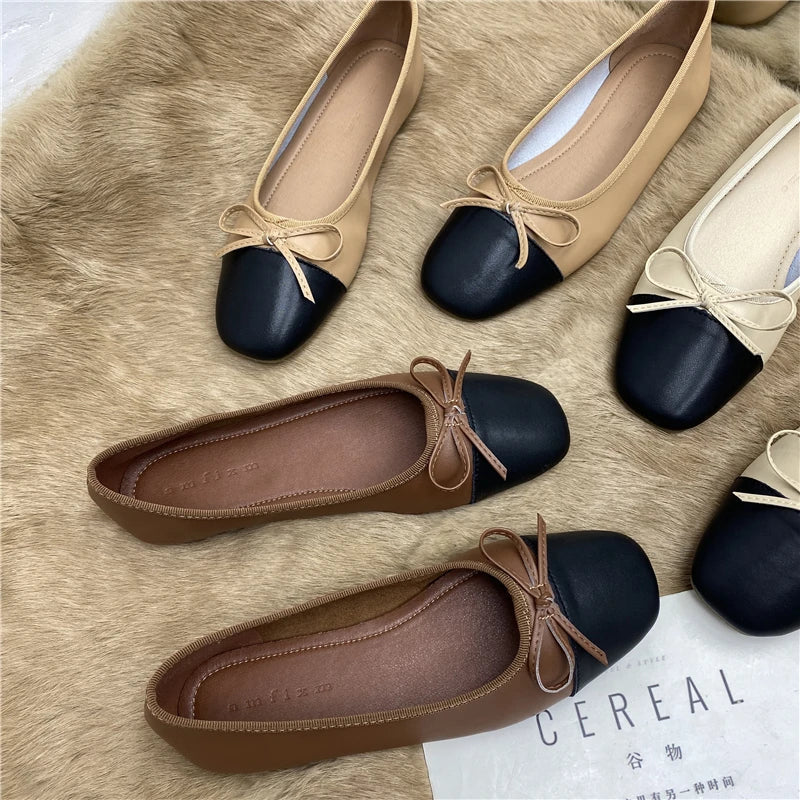 Large Size 44 45 46 47 48 Flat Shoes Women's Spring  Autumn Bow New Square Toe Shallow Ladies Shoes loafers women zapatos mujer