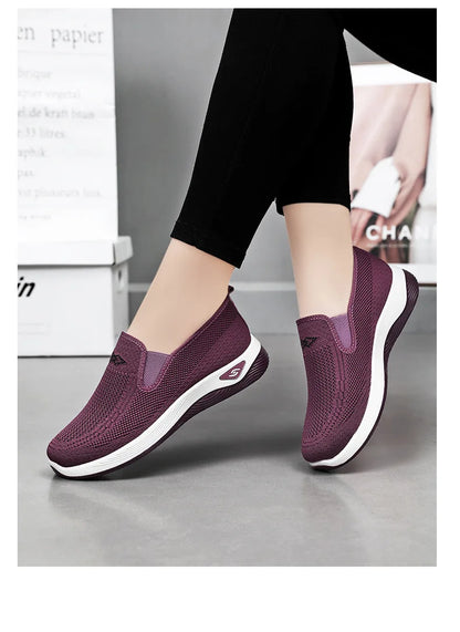 Women's Shoes Spring and Autumn New Mesh Breathable Casual Shoes Outdoor Lightweight Non-slip Wedge Heel Thick-soled Sneakers