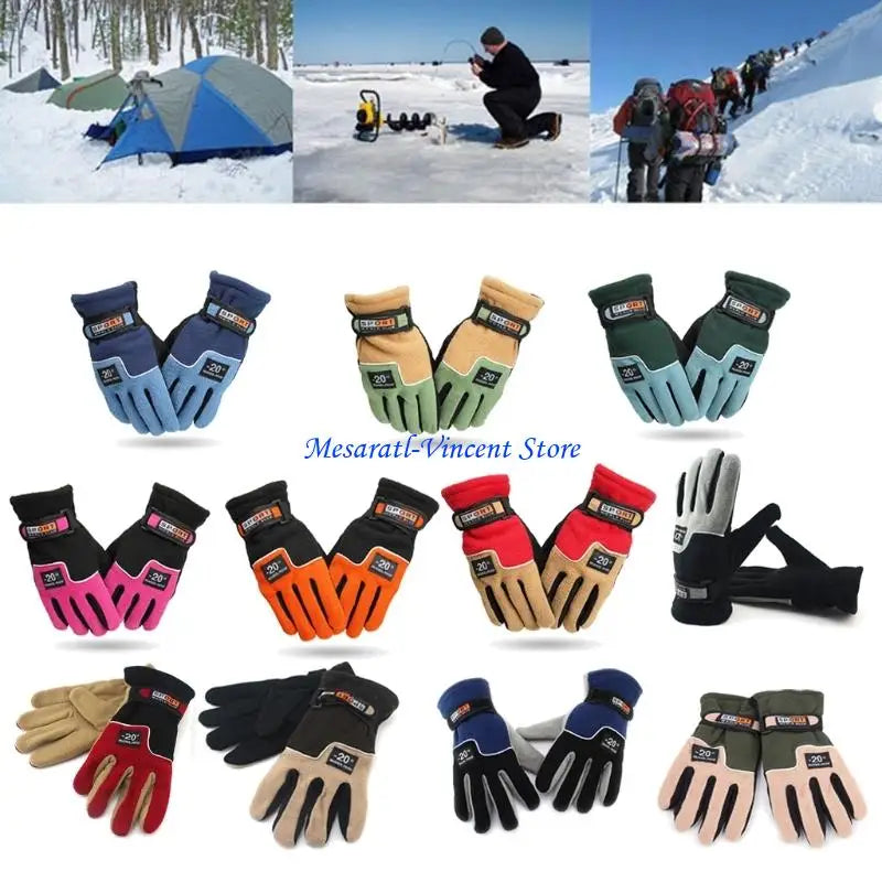A70F Winter Warm Thermal Motorcycle Gloves Fleece Mittens For Women Men Snow Sports Hiking Back Windproof Lightweight