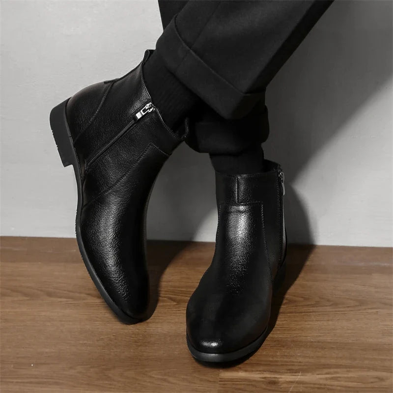 Winter New Men Business Boots Black  Red Simple Slim Fit Soft Leather Boots Casual and Fashionable Chelsea Boots 38-46 Men Boots