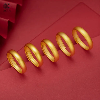 Sand Gold Adjustable Ring Matte Wide Band Openable Fade Resistant Unisex Couple Jewelry Solid Minimalist Gift
