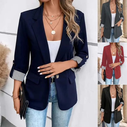 New women's casual and fashionable jacket with rolled sleeves and slim fit button up suit
