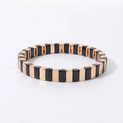 2026 New Black Gold Color Beaded Bangle for Women and Men Handmade Elastic hand Wrist Bracelets