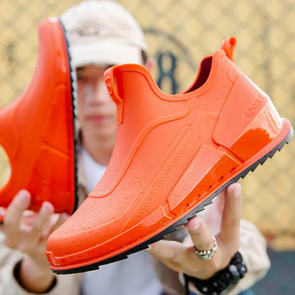 Men's Rain Boots Ankle Waterproof Shoes Men Casual Fishing Work Shoes Slip on Non-slip Rain Shoes Womens Kitchen Rubber Shoes