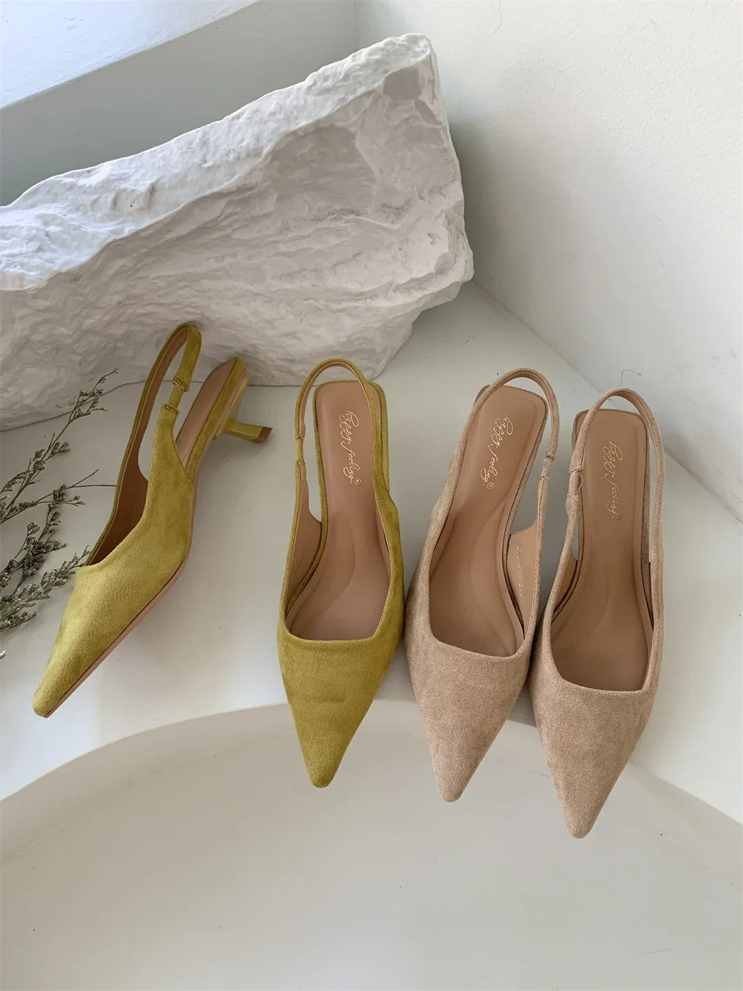 Bailamos Women Sandals Pointed Toe Elegant Low-heel Shoes Summer Fashion Slingback Woman Mules Shoes Pumps Dress Shoes