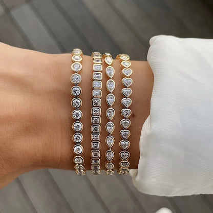 Geometric High Quality Fashion Women Jewelry Bezel Set Round Shaped Tennis Chain Bracelet Necklace Set