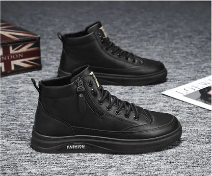 Men Boots Autumn High Top Leather Casual Shoes Fashion Cotton Shoes Flat Ankle Boots Business Outdoor Shoes Man Sneakers New