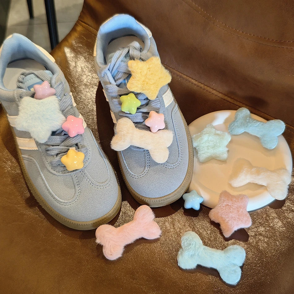 Autumn Winter Plush Star Shoelaces Charms for Sneakers Cute Furry Bone Shoe Decorations Charm DIY Detachable Shoes Accessories