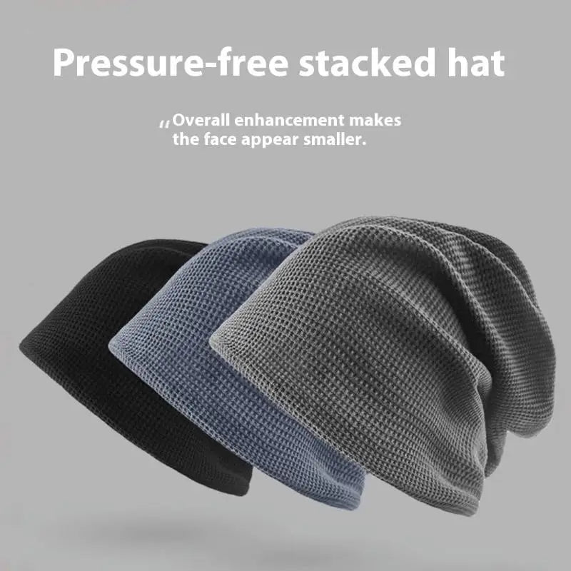 Casual Keep Warm Thin Knit Hat Cute Outdoor Cold Cap Ear Protection Warm Stack Hat For Men Women
