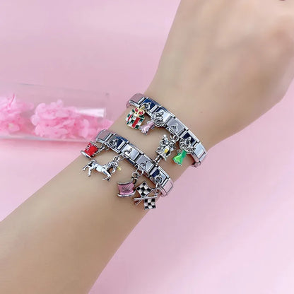 Hapiship 9mm Width Original Daisy Unicorn Angel Cup Santa Claus Italian Charm Fit Bracelet Stainless Steel Jewelry Making DJ050