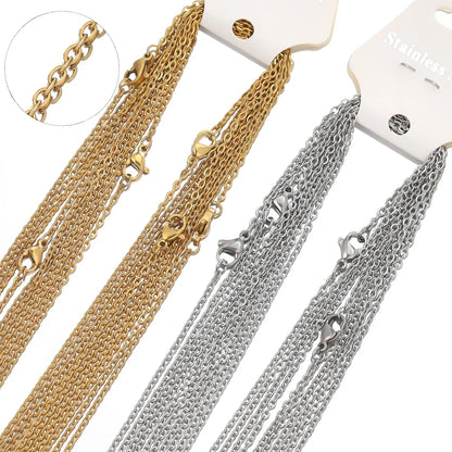 10pcs 50cm 2mm Gold Color Stainless Steel Link Chains Necklaces Fashion Jewelry Cuban Chains Wholesale Chain DIY Crafts Supplies