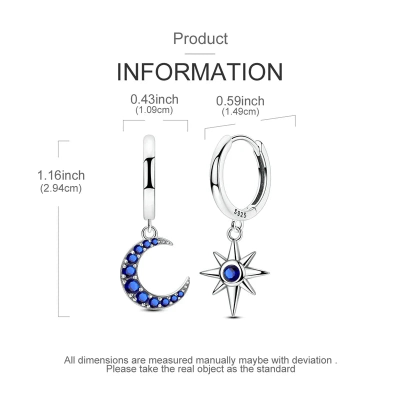 925 Sterling Silver Hoop Earring For Woman Night Sky Blue Purple Gemstone Original Earrings Fashion Jewelry Gift