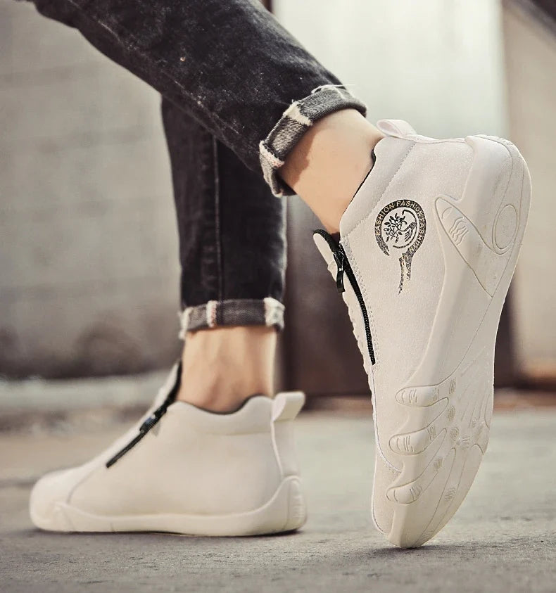 Men's Casual Shoes Side Zipper Short Boots Versatile Flats Bottom Trbottomyy Fashion Pu Leather Men's Shoes Spring Suitable for Outdoor Sports