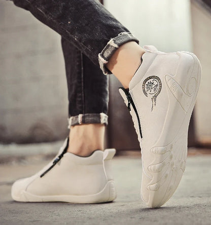 Men's Casual Shoes Side Zipper Short Boots Versatile Flats Bottom Trbottomyy Fashion Pu Leather Men's Shoes Spring Suitable for Outdoor Sports