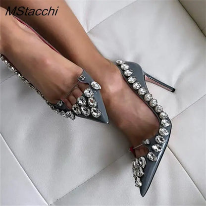 2026 Runway Women Pumps Crystal Metal Decoration High Heels Sandals For Women Luxury Designer Nightclubs Banquets Female Shoes