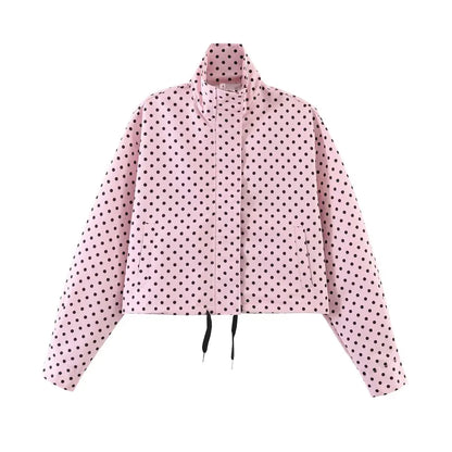 Polka Dot Print Short Coats Women's High Street Long Sleeve Jackets for Women 2026 Elegant Office Ladies Casual Outerwear