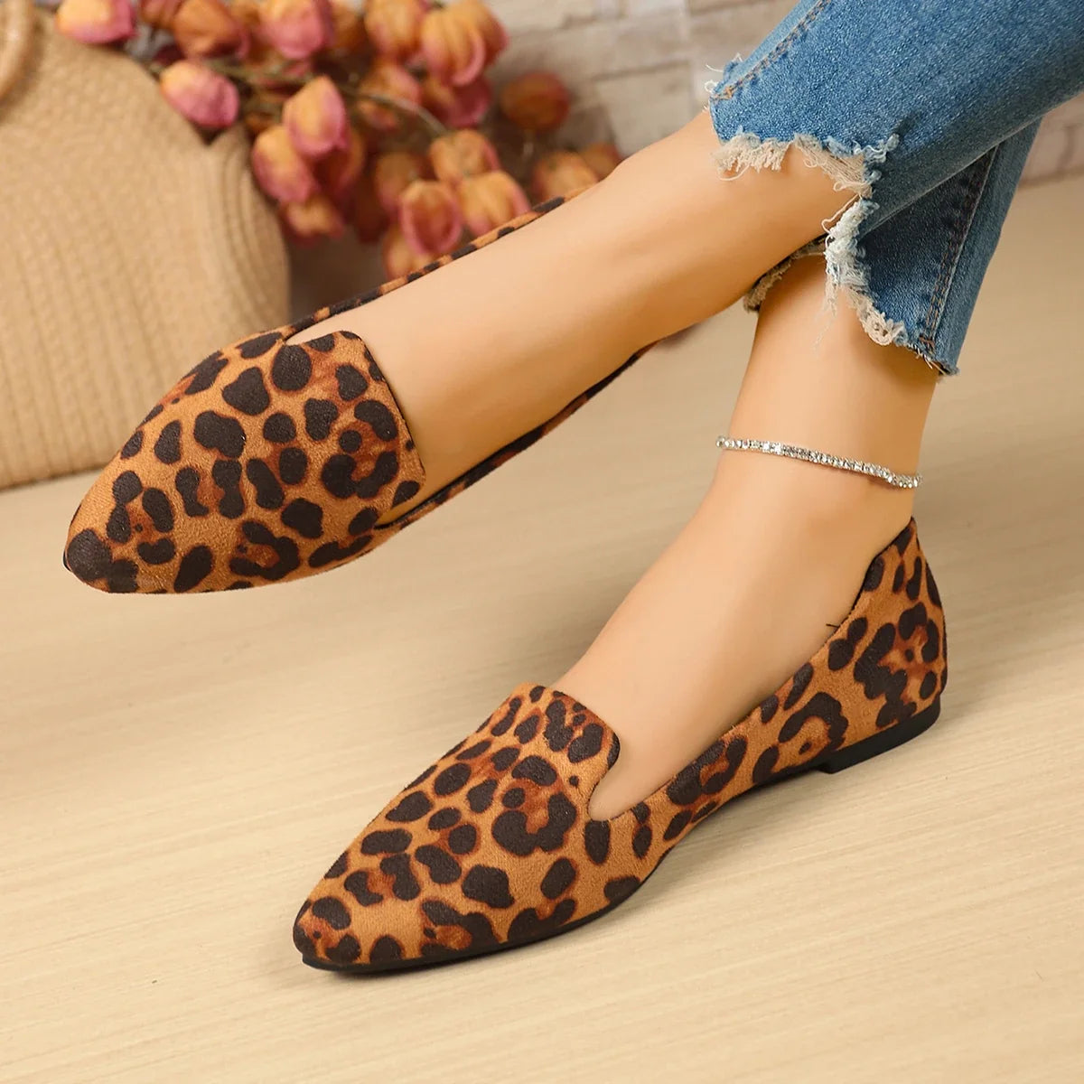 Women Flats Pointed Toe Solid Color Flats for Women Spring/autumn Casual Comfortable Leopard Brown Flat Heel Shoes