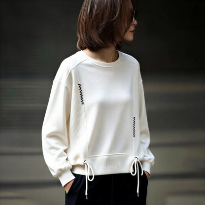 White Hoodie Women Long Sleeve Drawstring Casual Sweatshirts