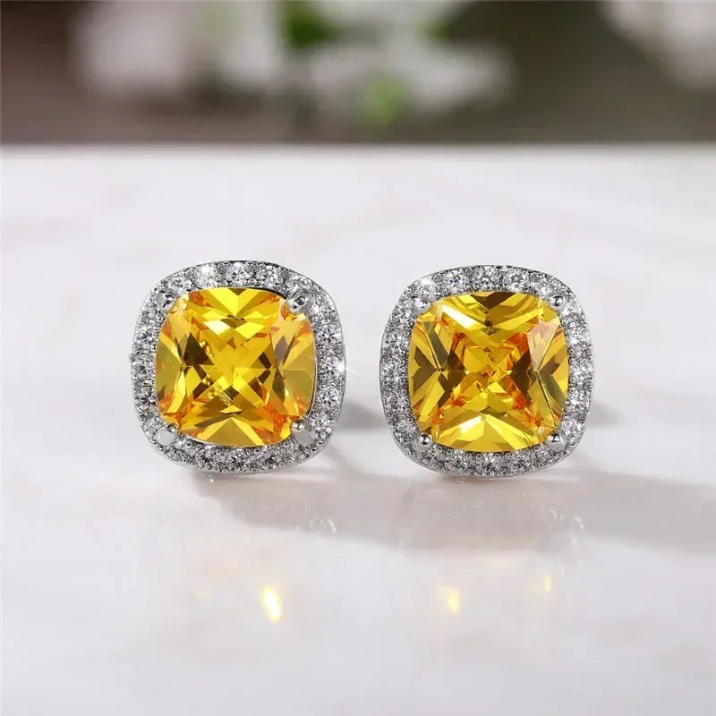 Huitan Classic Cushion Shape Stud Earrings with Brilliant Cubic Zirconia Stone Wedding Engagement Party Luxury Jewelry for Women