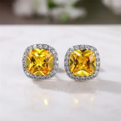 Huitan Classic Cushion Shape Stud Earrings with Brilliant Cubic Zirconia Stone Wedding Engagement Party Luxury Jewelry for Women