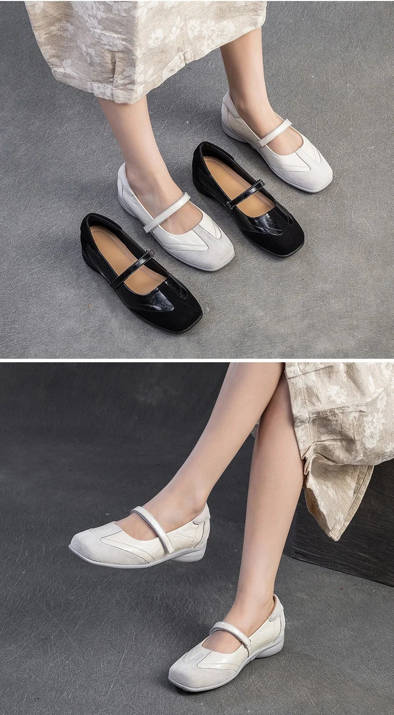 DRKANOL 2026 Women Genuine Leather Flat Shoes Summer Shallow Sheepskin Hook And Loop Casual Loafers Ladies Low Heel Single Shoes