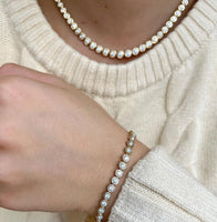 Geometric High Quality Fashion Women Jewelry Bezel Set Round Shaped Tennis Chain Bracelet Necklace Set