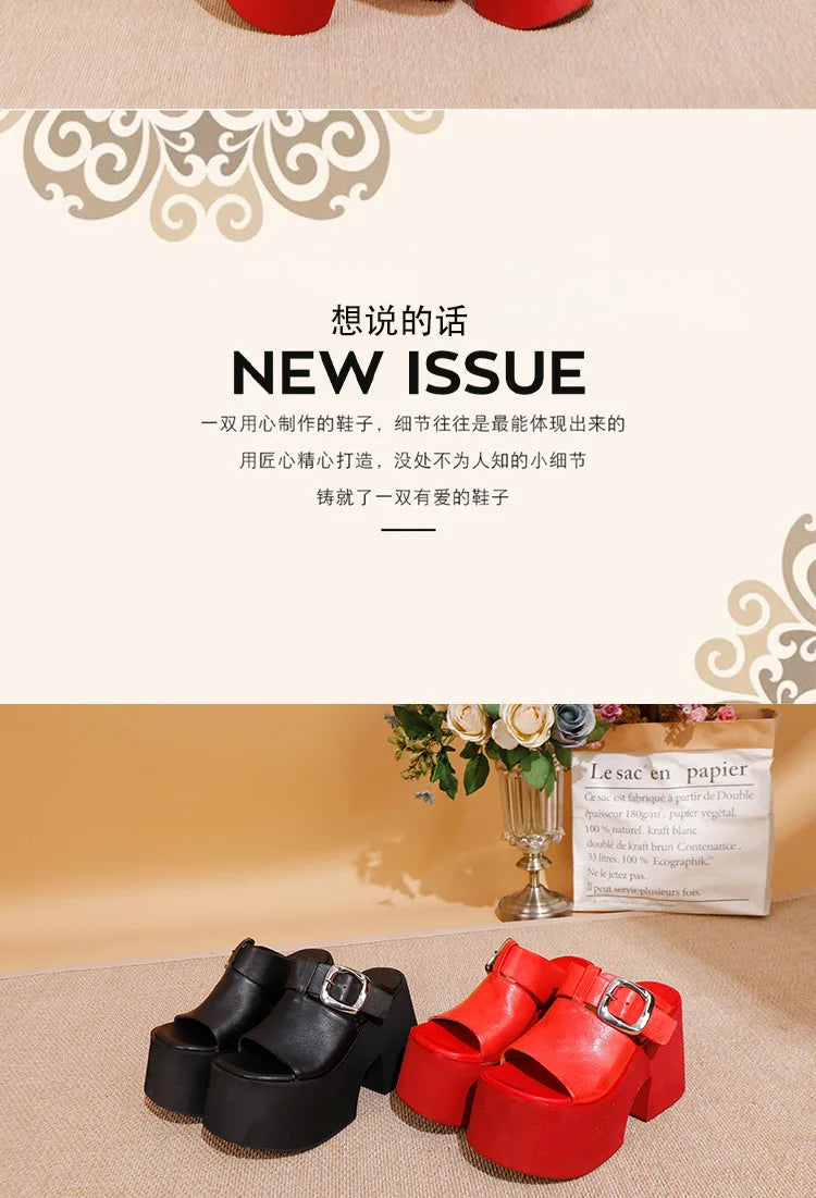 GKTINOO 2026 Summer New Genuine Leather Thick Soled Height Increasing Slippers Fashionable Women's Super High Heels Sandals